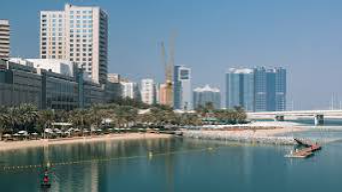 Waterfront view of Al Zahiyah, Abu Dhabi, area served by our car towing service